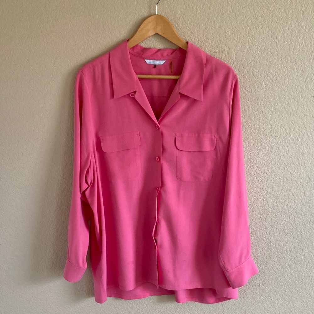 Women's Coral  Button-Up Silk Blouse